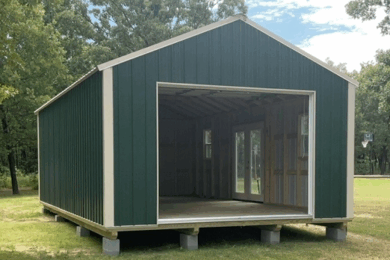 Green metal garage